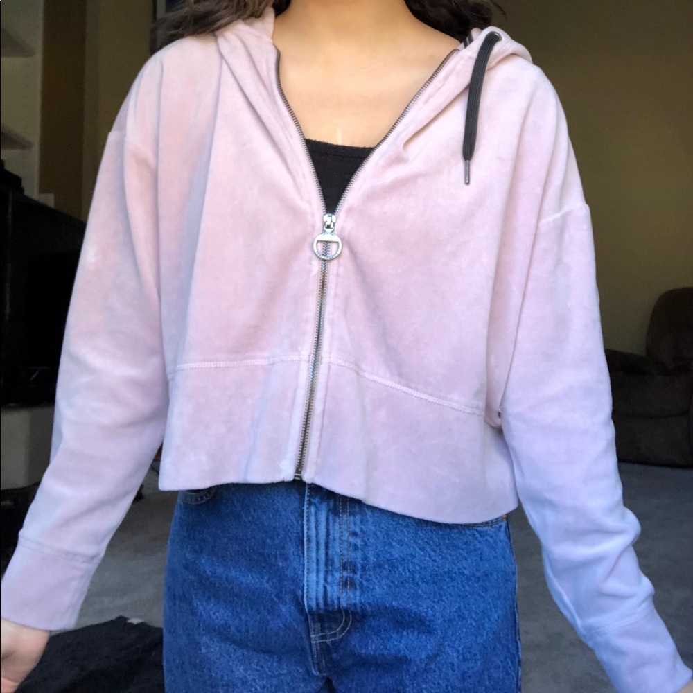 Blush Pink Calvin Klein Velour Cropped Jacket